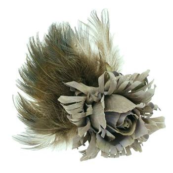 Karin's Garden - Metallic Rose w/Feather Salon Clip - Pewter