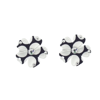 Rachel Weissman - Two Tone Dot Daisy Clips w/Rhinestones - Black & White  (Set of 2)