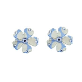 Rachel Weissman - Two Tone Dot Daisy Clips w/Rhinestones - Sky & Cream (Set of 2)
