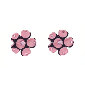 Rachel Weissman - Two Tone Dot Daisy Clips w/Rhinestones - Pink & Black (Set of 2)