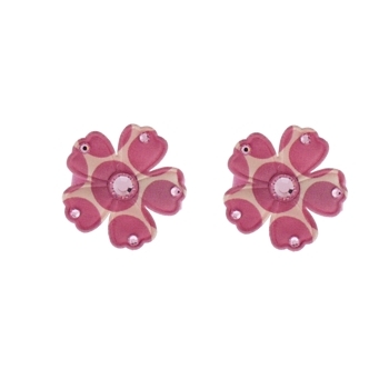Rachel Weissman - Two Tone Dot Daisy Clips w/Rhinestones - Pink & Cream (Set of 2)