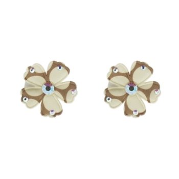 Rachel Weissman - Two Tone Dot Daisy Clips w/Rhinestones - Tan & Cream (Set of 2)