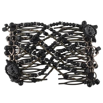 Evita Peroni - Chesna Double Comb - Black - Connected Beaded Combs
