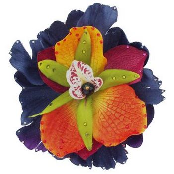 Michelle Roy - Large Layered Blooming Flower Clip - Lime, Fuchsia, Orange, Violet & Indigo with Swarovski Crystals