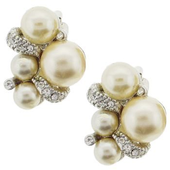 RJ Graziano - Pearl and Diamond Swarovski Crystal Champagne Cluster Earrings