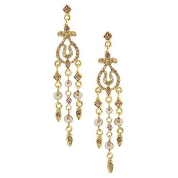 RJ Graziano - Amythest, Pearl, and Citrine Swarovski Crystal Lucky Horeshoe Chandelier Earrings