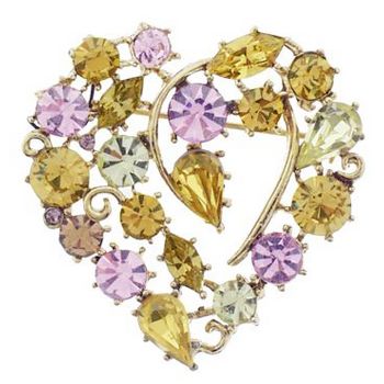 RJ Graziano - Loving Heart Amethyst and Citrine Swarovski Crystal Brooch Pin