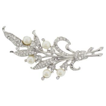 RJ Graziano - Diamond Swarovski Crystal and Pearl Flowering Bouquet Brooch Pin