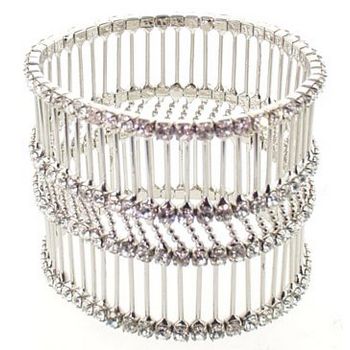 Karen Marie - 4 Row Rhinestone Expandable Cuff - White