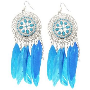 SOHO BEAT - Navajo Couture - Desert Walker Crystal and Feather Chandelier Earrings - Turquoise