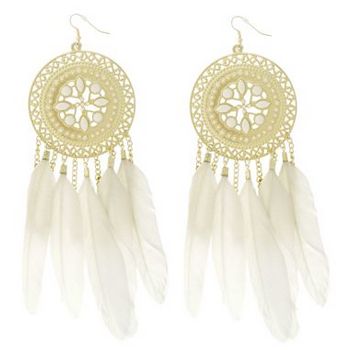 SOHO BEAT - Navajo Couture - Desert Walker Crystal and Feather Chandelier Earrings - White Ivory