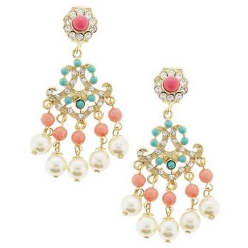 RJ Graziano - Vintage Spanish Inspired Coral and Turquoise Chandelier Earrings