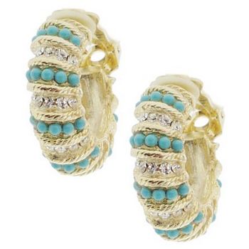 RJ Graziano - Turquoise and Diamond Swarovski Crystal Pave Hoop Earrings