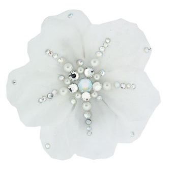 Michelle Roy - Medium Pansy - White w/White Swarovski & Pearl Center