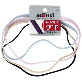 Scunci - No Slip Grip - Basic Flat No Damage Elastic Headwrap - Black, Pink, Blue, & Beige (1 of each color)