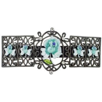 Conair Accessories - Rosette Link Black Barrette - Aqua