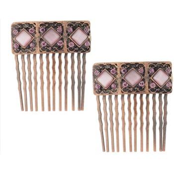 Conair Accessories - Tiger Eye w/Stone Side Comb - 2pk Rose