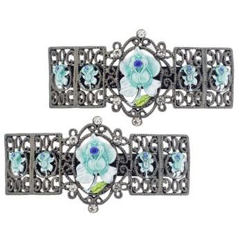 Conair Accessories - Rosette Link Mini Black Barrettes - Aqua