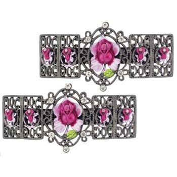 Conair Accessories - Rosette Link Mini Black Barrettes - Fuschia