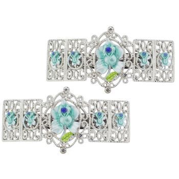 Conair Accessories - Rosette Link Mini Silver Barrettes - Aqua