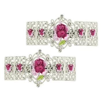 Conair Accessories - Rosette Link Mini Silver Barrettes - Fuschsia