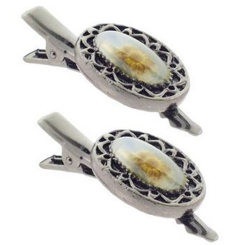 Conair Accessories - Natural Flower Inlay Oval Salon Clip - Yellow (2)