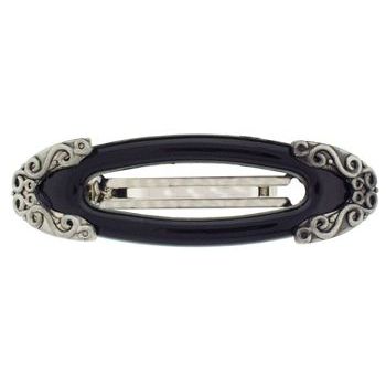 Conair Accessories - Large Barrette - Black Oval Cut-Out w/Silver Caps