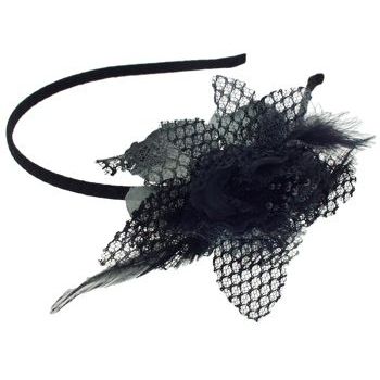 SBNY Accessories - Burlesque Inspired Flower, Feather, and Lace Headband - Raven Black