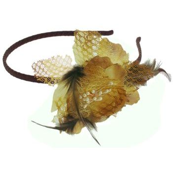 SBNY Accessories - Burlesque Inspired Flower, Feather, and Lace Headband - Honey Carmel