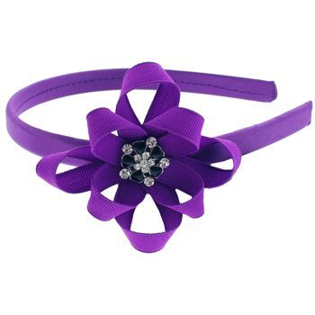 SBNY Accessories - Plum Flower with Black Heart and Diamond Crystal Center Headband