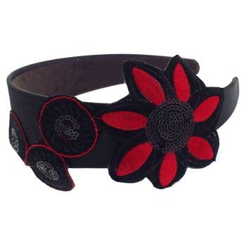SBNY Accessories - Retro Inspired Black and Red Flower Headband
