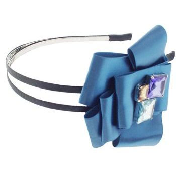 SBNY Accessories - Couture - Peony - Layered Ribbon Flower with Geometric Crystals on Double Headband - Teal
