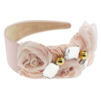 SBNY Accessories - Couture - Ivy - Lace, Rose, and Crystal Satin Headband - Seashell Pink