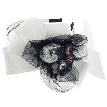 SBNY Accessories - Couture - Carnation - Ruffled Ribbon, Lace, and Crystal Double Headband - Alpine Snow