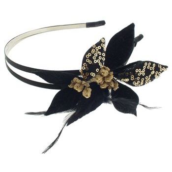 SBNY Accessories - Couture - Flax - Velvet Leaf, Feather, and Gold Sequin Double Headband