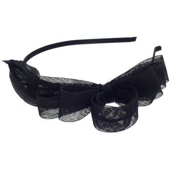 SBNY Accessories - Couture - Briar - Mesh Quad-Bow and Feather Headband - Raven Black