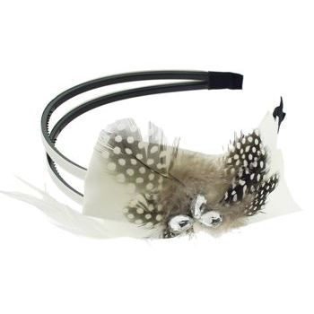 SBNY Accessories - Couture - Aster - Satin Ribbon, Speckled Feather, and Crystal Double Headband - Alpine Snow