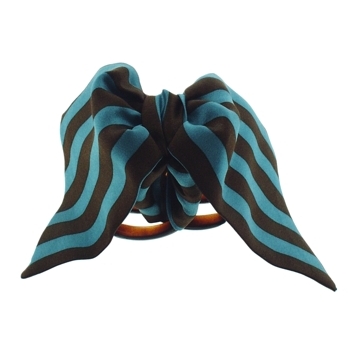 Rachel Weissman - Two Tone Silk Stripe Bow Claw - Turq & Chocolate (1)