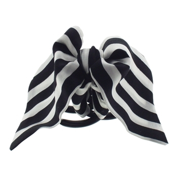 Rachel Weissman - Two Tone Silk Stripe Bow Claw - Black & Ivory  (1)