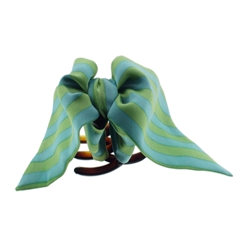 Rachel Weissman - Two Tone Silk Stripe Bow Claw - Aqua & Mint (1)