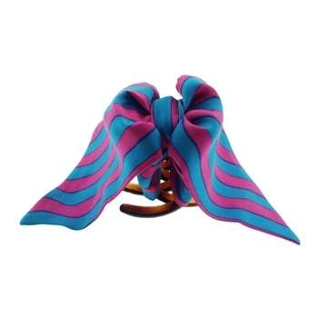 Rachel Weissman - Two Tone Silk Stripe Bow Claw - Pink & Aqua (1)