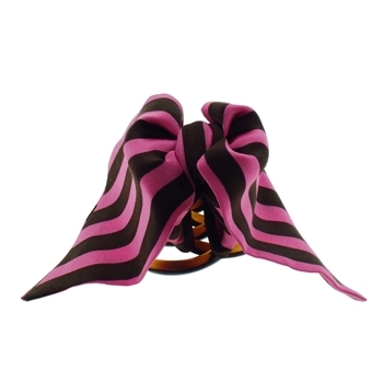 Rachel Weissman - Two Tone Silk Stripe Bow Claw - Pink & Chocolate (1)