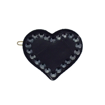 Rachel Weissman - Leather Heart Clip w/Crystals - Black Leather & Onyx Crystals