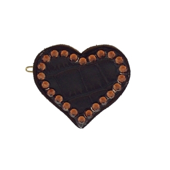 Rachel Weissman - Leather Heart Clip w/Crystals - Brown Leather & Topaz Crystals