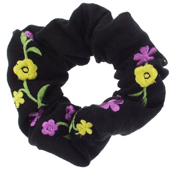 Smoothies - Embroided Flower Scrunchie - Black