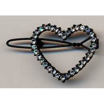 Rhinestone Heart Barrette - White & Black