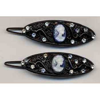 Cameo Crystal Barrettes - Blue