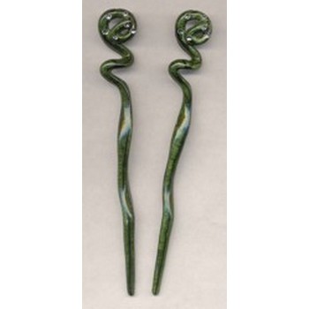 HB HairJewels - Twisted Rhinestone Hairsticks - Forest Green