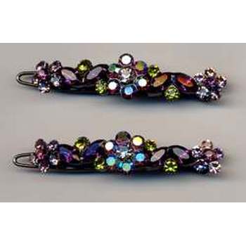 Crystal Flower Barrettes - Amethyst