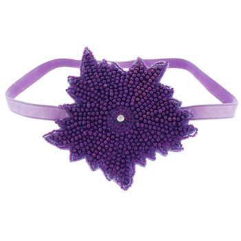 SBNY Accessories - Flapper Style Beaded Flower Bandeau - Amethyst
